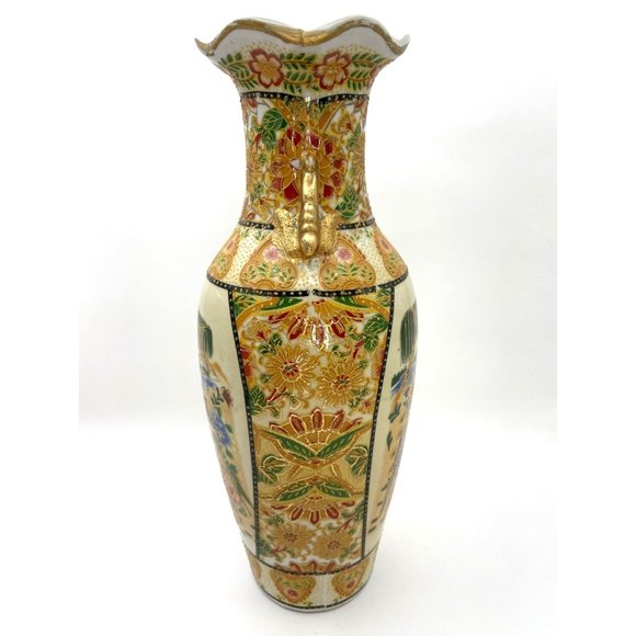 Satsuma Style Gold Hand painted Parrot and Florals Ceramic Vase - Picture 10 of 15
